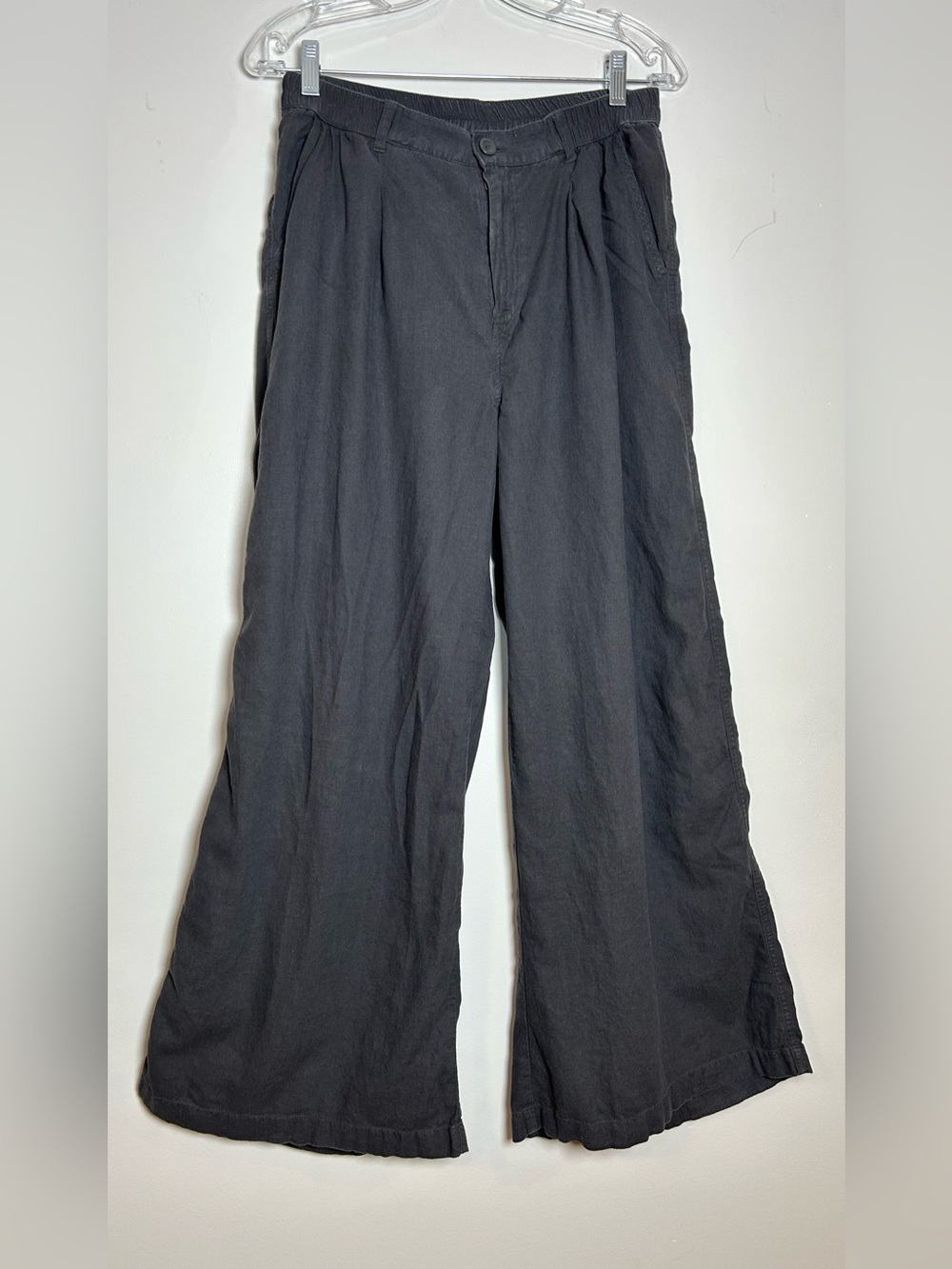 Aerie linen blend Black Wide-Leg high rise elastic waist size Medium